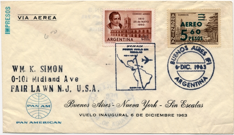 Image: airmail flight cover: Pan American World Airways, Buenos Aires - New York route