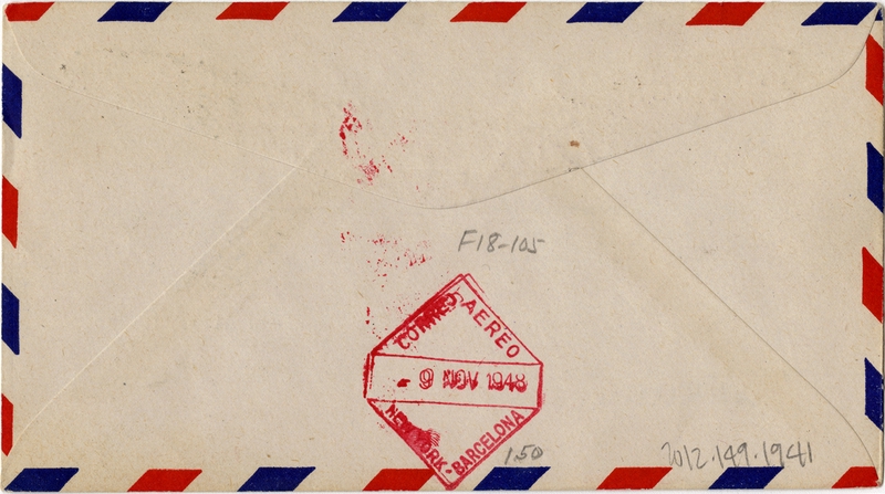 Image: airmail flight cover: Pan American World Airways, first airmail flight, FAM-18, New York - Barcelona route