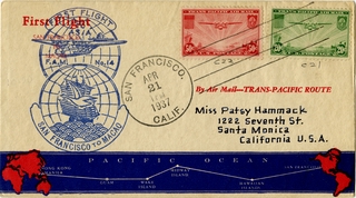 Image: airmail flight cover: FAM-14, first scheduled airmail flight, San Francisco - Macao route