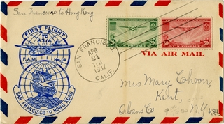 Image: airmail flight cover: FAM-14, first scheduled airmail flight, San Francisco - Hong Kong route