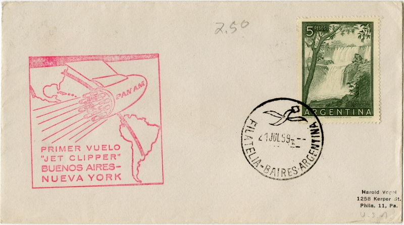 Image: airmail flight cover: Pan American World Airways, Buenos Aires - New York route