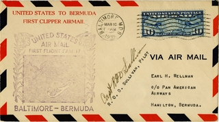 Image: airmail flight cover: FAM-17, first airmail flight, Baltimore - Bermuda route, R.O.D. Sullivan