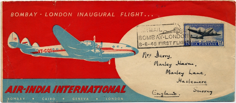 Image: airmail flight cover: Air-India, Lockheed L-049 Constellation