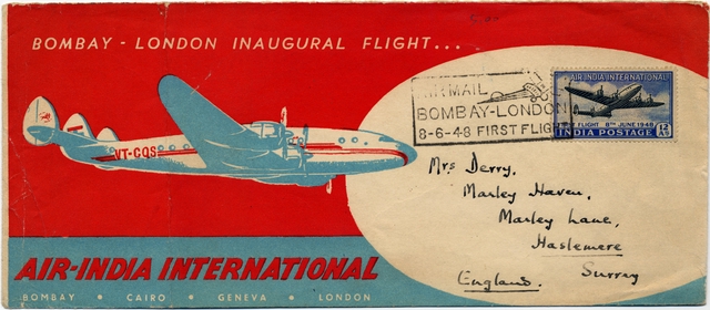 Airmail flight cover: Air-India, Lockheed L-049 Constellation