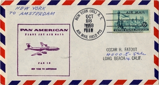 Image: airmail flight cover: Pan American World Airways, New York - Amsterdam route