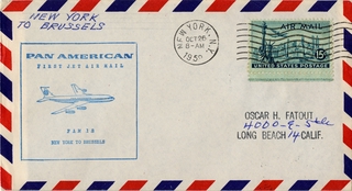 Image: airmail flight cover: Pan American World Airways, New York - Brussels route