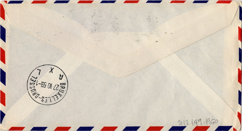 Image: airmail flight cover: Pan American World Airways, New York - Brussels route