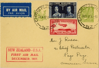 Image: airmail flight cover: Pan American Airways, first airmail flight, New Zealand - United States route
