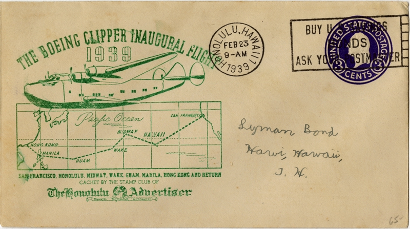 Image: airmail flight cover: Pan American Airways, Boeing 314 Clipper inaugural flight, San Francisco - Honolulu route