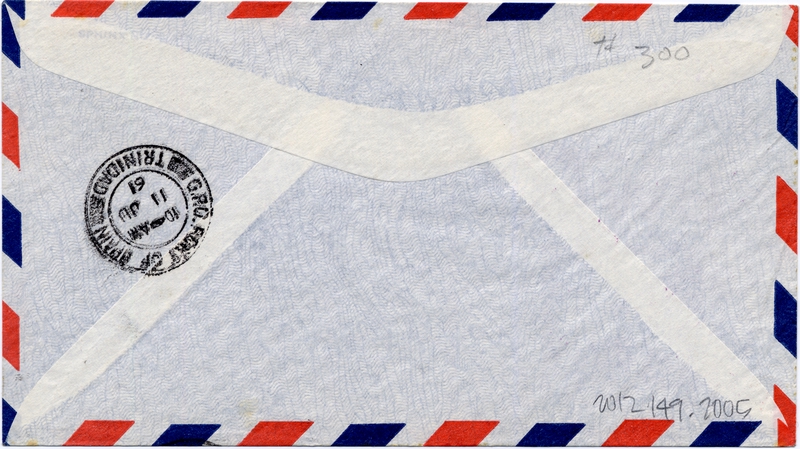 Image: airmail flight cover: BWIA (British West Indies Airways), Boeing 707, New York - Trinidad route