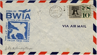 Image: airmail flight cover: BWIA (British West Indies Airways), Boeing 707, New York - Barbados route