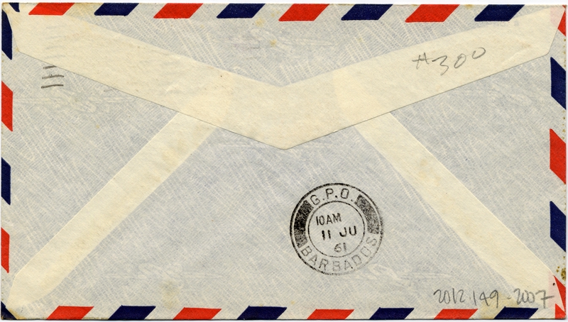 Image: airmail flight cover: BWIA (British West Indies Airways), Boeing 707, New York - Barbados route