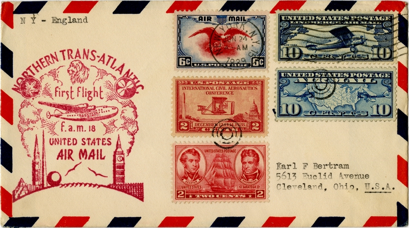 Image: airmail flight cover: FAM-18, first airmail flight, Transatlantic Air Mail Service