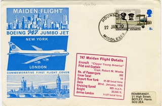 Image: airmail flight cover: Pan American World Airways, Boeing 747, New York - London route