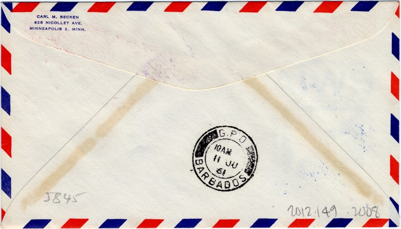 Image: airmail flight cover: BWIA (British West Indies Airways), Boeing 707, New York - Barbados route