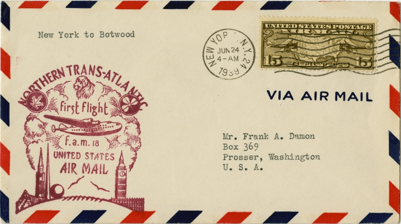Image: airmail flight cover: FAM-18, first airmail flight, Transatlantic Air Mail Service