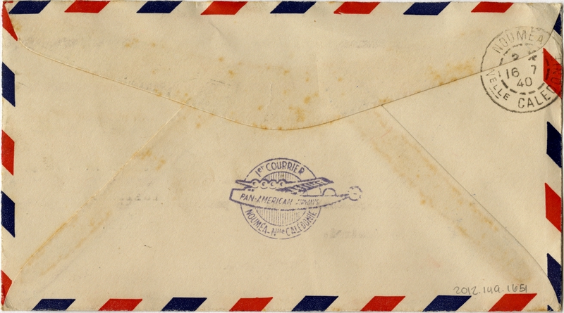 Image: airmail flight cover: United States Air Mail, FAM-19, first airmail flight, San Francisco - Noumea (New Caledonia) route
