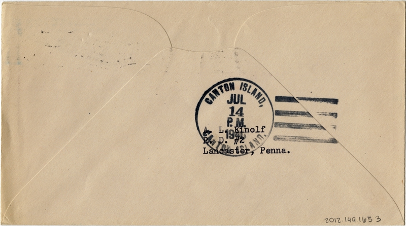 Image: airmail flight cover: United States Air Mail, FAM-19, first airmail flight, Honolulu - Canton Island route