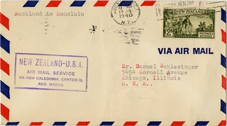 Image: airmail flight cover: Air Mail Service, first airmail flight, Auckland - Honolulu route