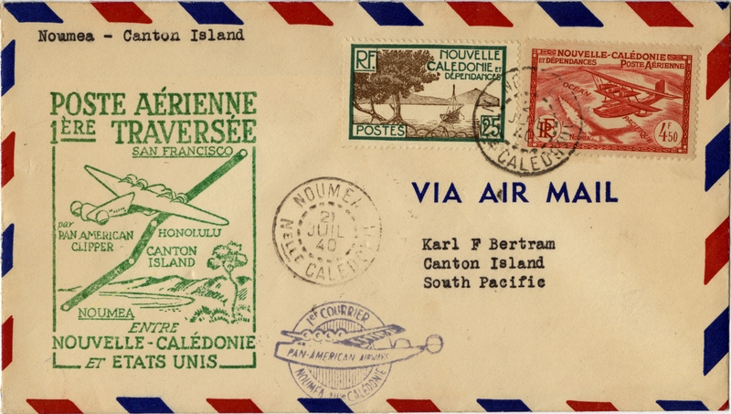 Image: airmail flight cover: Pan American Airways, first airmail flight, Noumea (New Caledonia) - Canton Island route