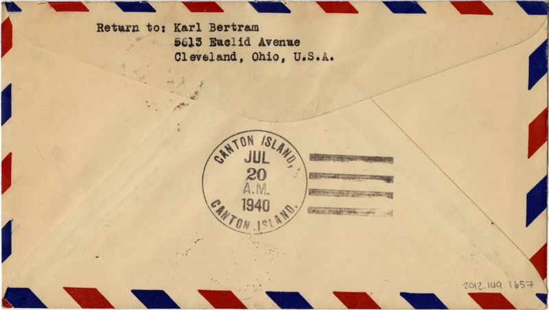 Image: airmail flight cover: Pan American Airways, first airmail flight, Noumea (New Caledonia) - Canton Island route