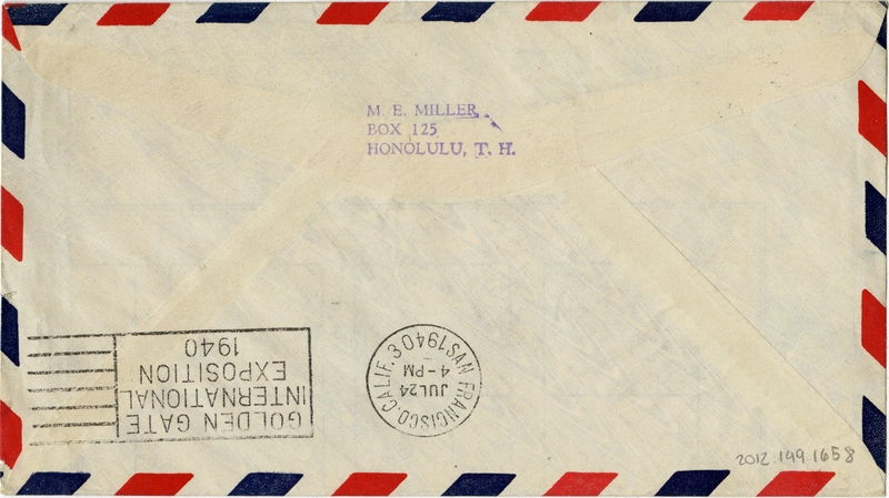 Image: airmail flight cover: United States Air Mail, first airmail flight, FAM-19, Canton Island - San Francisco route