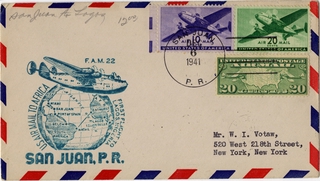 Image: airmail flight cover: United States Air Mail, first airmail flight, FAM-22, San Juan, Puerto Rico - Lagos, Nigeria route