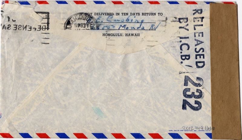 Image: airmail flight cover: Honolulu - Oakland route