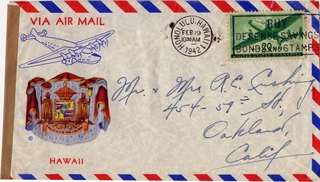 Image: airmail flight cover: Honolulu - Oakland route
