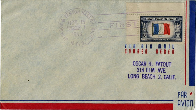 Image: airmail flight cover: United States Air Mail, Jackson & Benton Harbor, Michigan