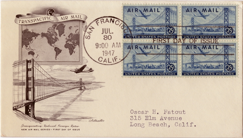 Image: airmail flight cover: Transpacific Air Mail, San Francisco