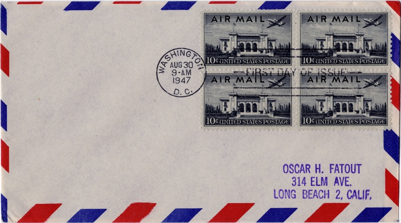 Image: airmail flight cover: First day of issue, 10-Cent Air Mail Stamp
