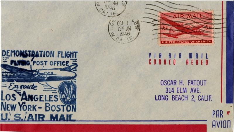 Image: airmail flight cover: United States Air Mail, Demonstration Flight, Los Angeles - New York - Boston route