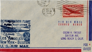 Image: airmail flight cover: United States Air Mail, Demonstration Flight, Los Angeles - New York - Boston route