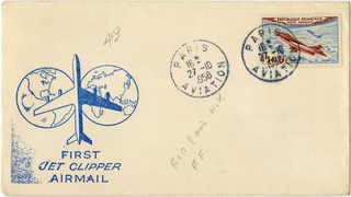 Image: airmail flight cover: First Jet Clipper airmail, Paris - New York