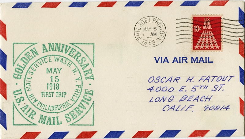 Image: airmail flight cover: United States Air Mail Service, 50th Anniversary