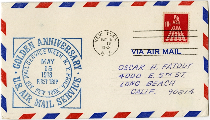 Image: airmail flight cover: United States Air Mail Service, 50th Anniversary