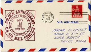 Image: airmail flight cover: United States Air Mail Service, 50th Anniversary