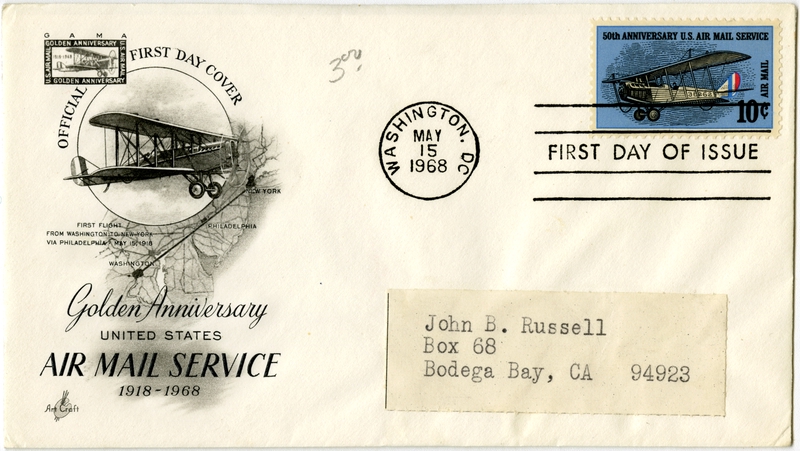 Image: airmail flight cover: United States Air Mail Service, 50th Anniversary