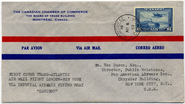 Airmail flight cover: Imperial Airways, first transatlantic flight