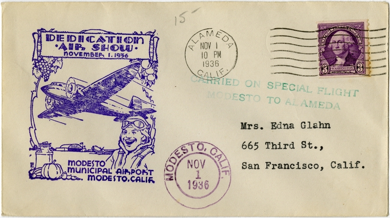 Image: airmail flight cover: Modesto Municipal Airport, Dedication Air Show