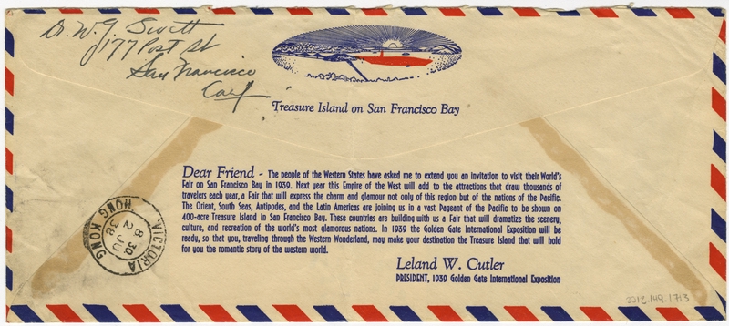Image: airmail flight cover: Golden Gate International Exposition, National Air Mail Week, May 15-21, 1938