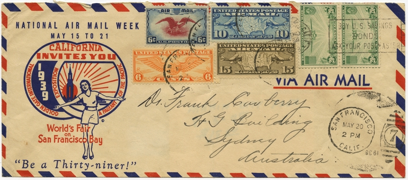 Image: airmail flight cover: Golden Gate International Exposition, National Air Mail Week, May 15-21, 1938