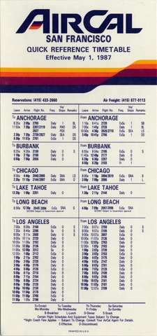 Timetable: AirCal, quick reference, San Francisco