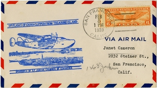 Image: airmail flight cover: Pan American Airways, Boeing 314, first flight from Treasure Island
