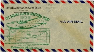 Image: airmail flight cover: Pan American Airways, Boeing 314 Clipper inaugural flight, San Francisco - Honolulu route