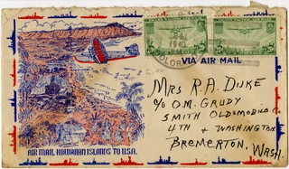 Image: airmail flight cover: United States Air Mail, Hawaiian Islands