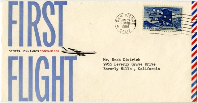Airmail flight cover: Convair CV-880, first flight