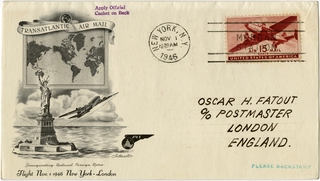 Image: airmail flight cover: United States Air Mail, Reduced foreign rates, New York - London