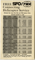 Image: timetable: TWA (Trans World Airlines), pocket SFO Helicopter service